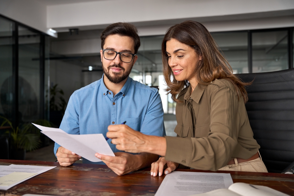 Discussing with a financial advisor