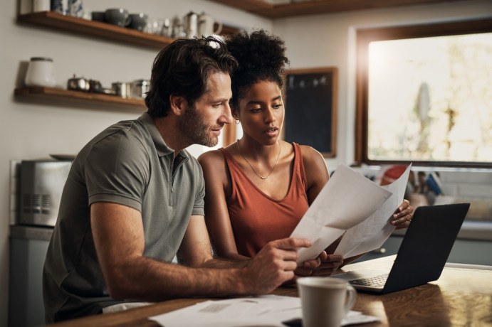 Couple looking at plan options