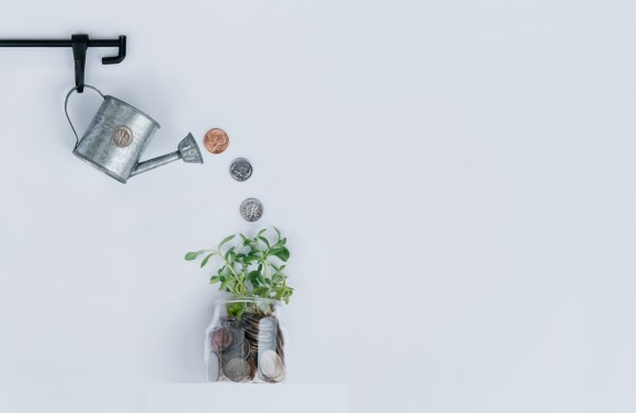 watering bucket with money