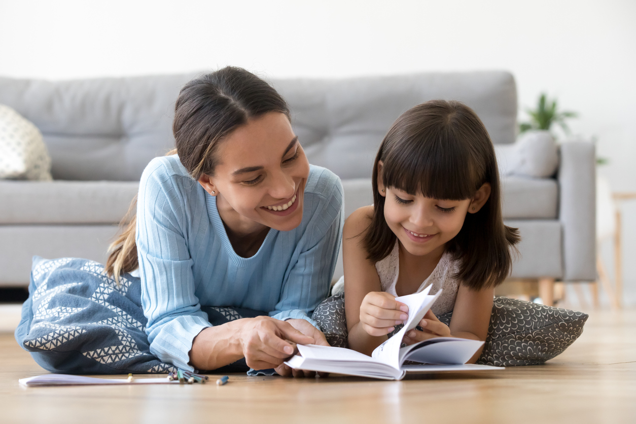 mom talking to daughter