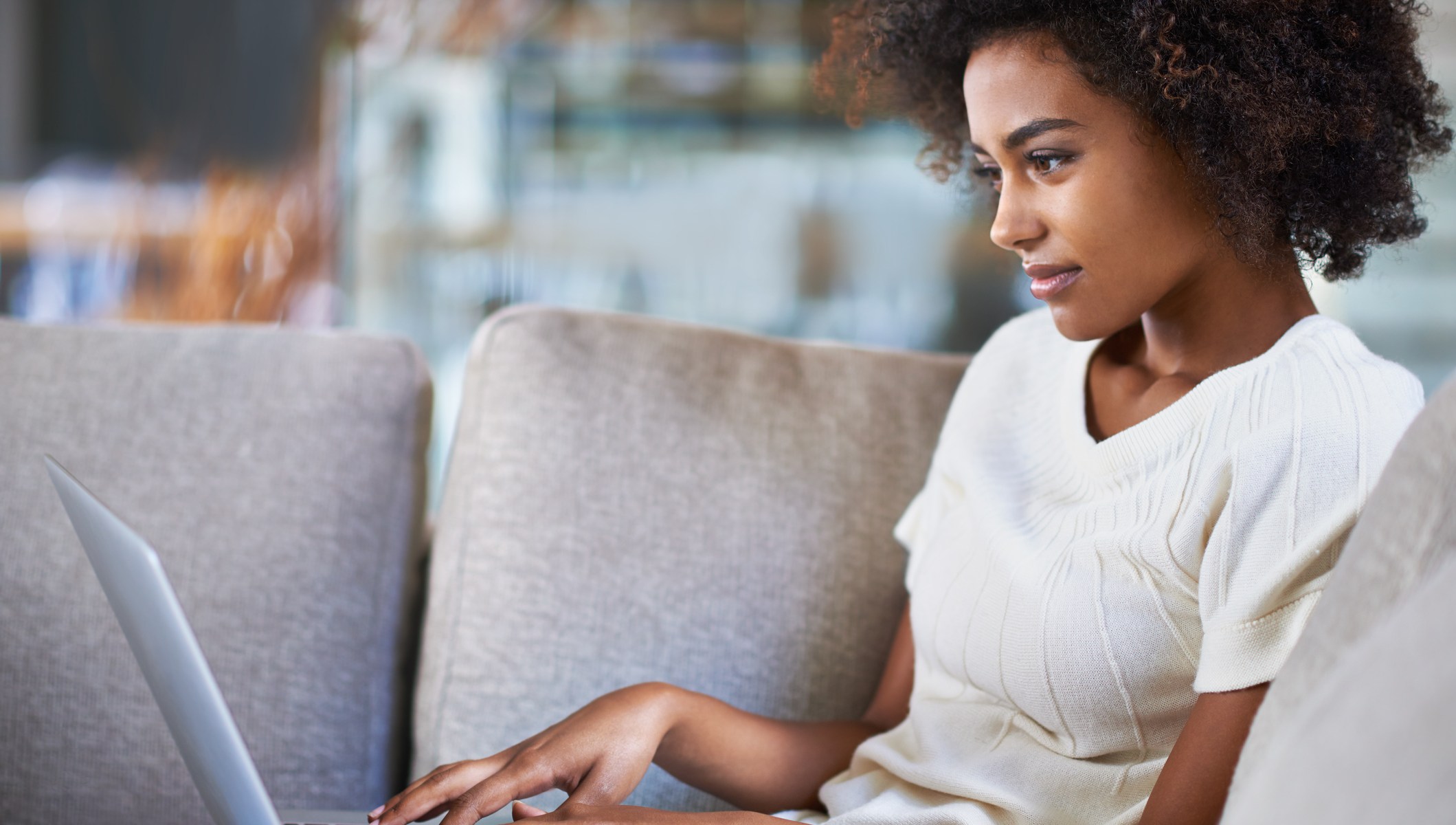 woman relaxed on computer