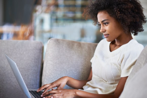 woman relaxed on computer