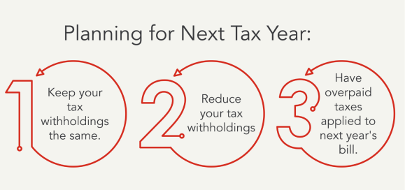 Graphic explaining the three options for what to do if you overpay.