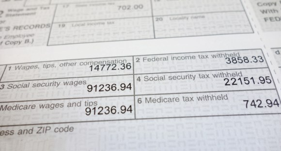 Close-up of Box 1 of a W-2 form.