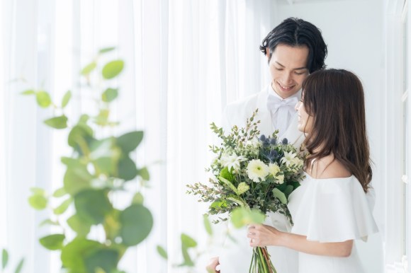 Young Asian couple getting married.